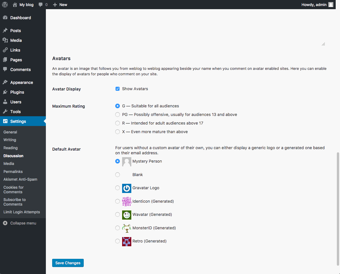 screen shot of discussion settings, part 2
